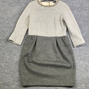 Sandro Paris Two Tone Grey Embellished Neckline Wool Blend Knit Dress Size 2